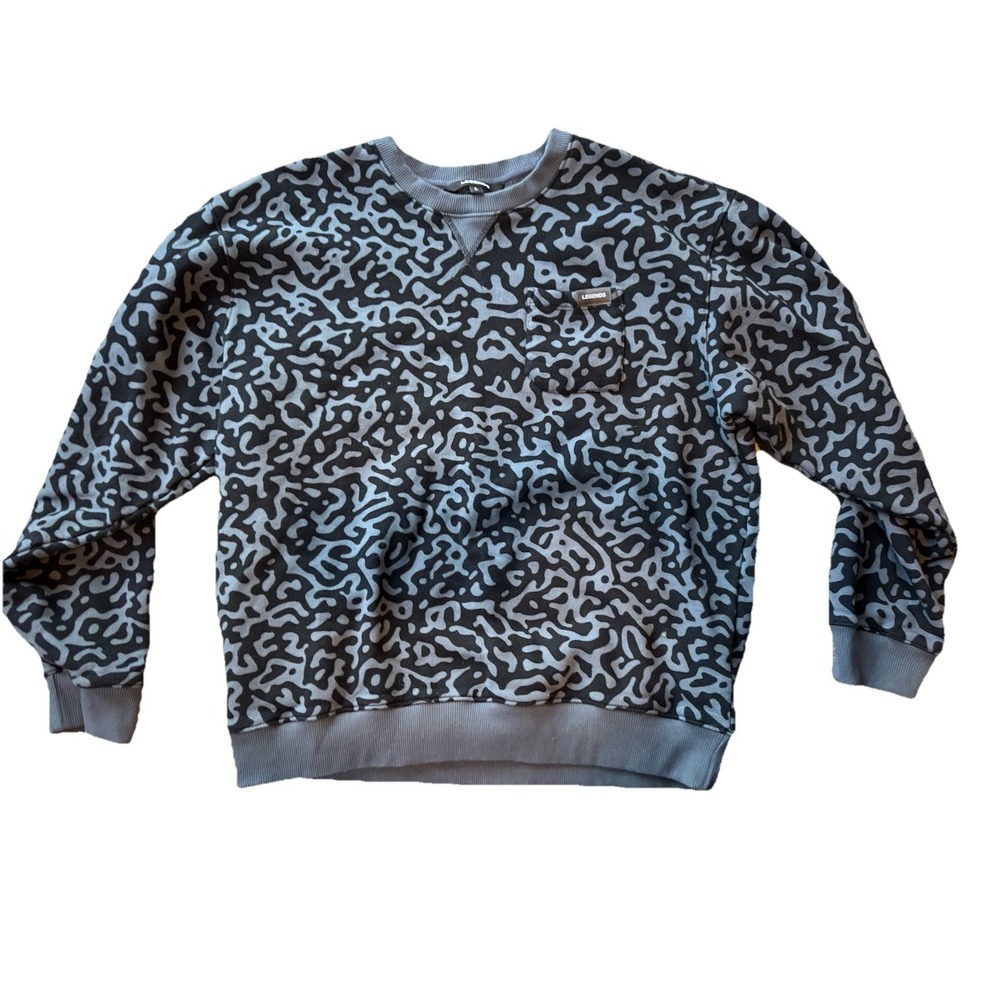Legends Men's Crewneck Sweatshirt Gray Black Abstract Camo Pocket Pullover Sz L